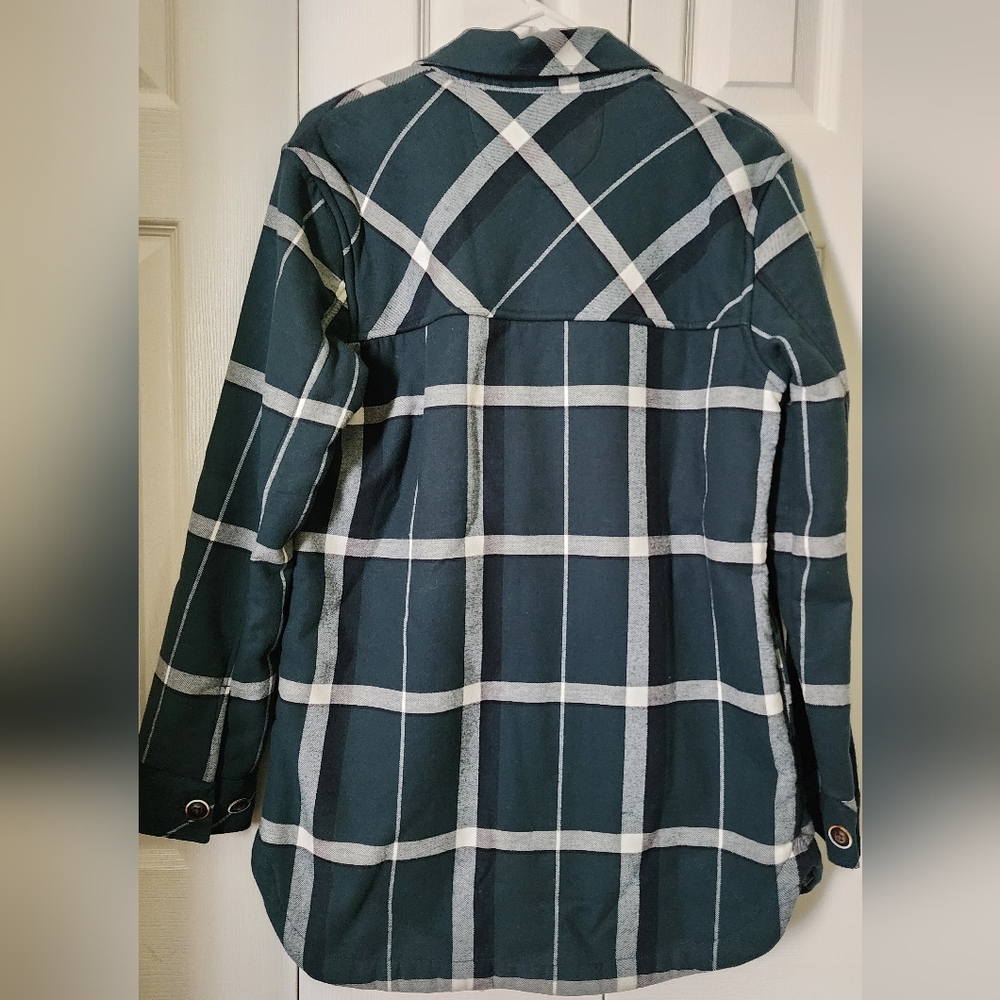 Woods Women's Evelyn Flannel Shacket Relaxed Fit Small Green Plaid - Picture 5 of 16